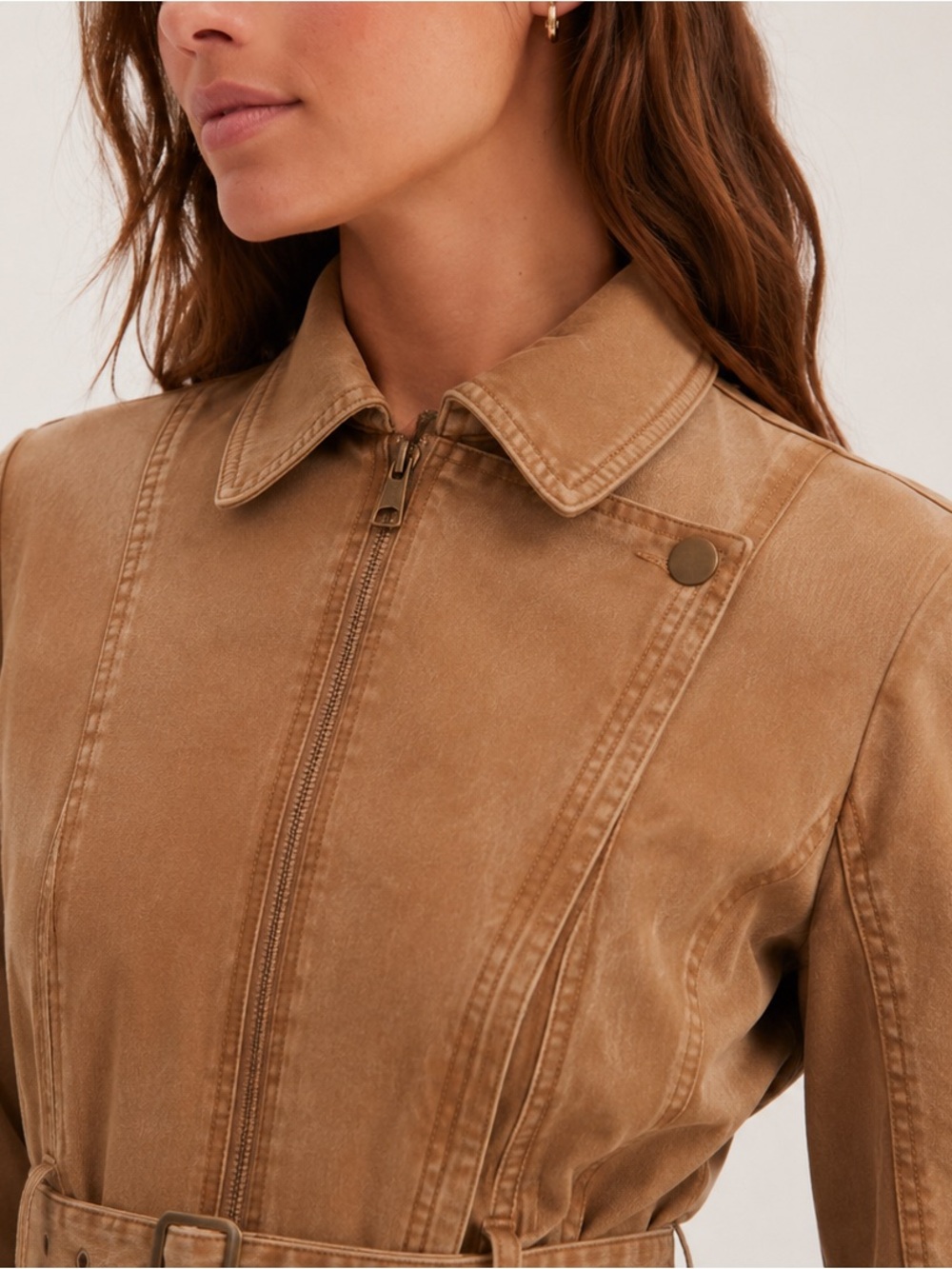 Anthropologie Camel Moto Jacket Belted Stretch Size S - Picture 3 of 15